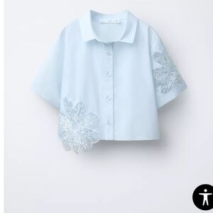 Light Blue Kids Shirt with Floral Embroidery